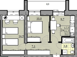 2-комнатная квартира, 44,9 м² / Чистовая отделка