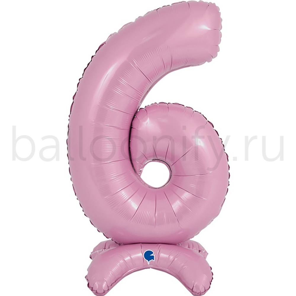 Шар ЦИФРА 6 Pastel Pink на подставке 25" 63 см