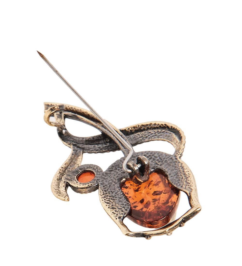 AM-2401 Брошь «Тюльпан» бол. (латунь, янтарь)