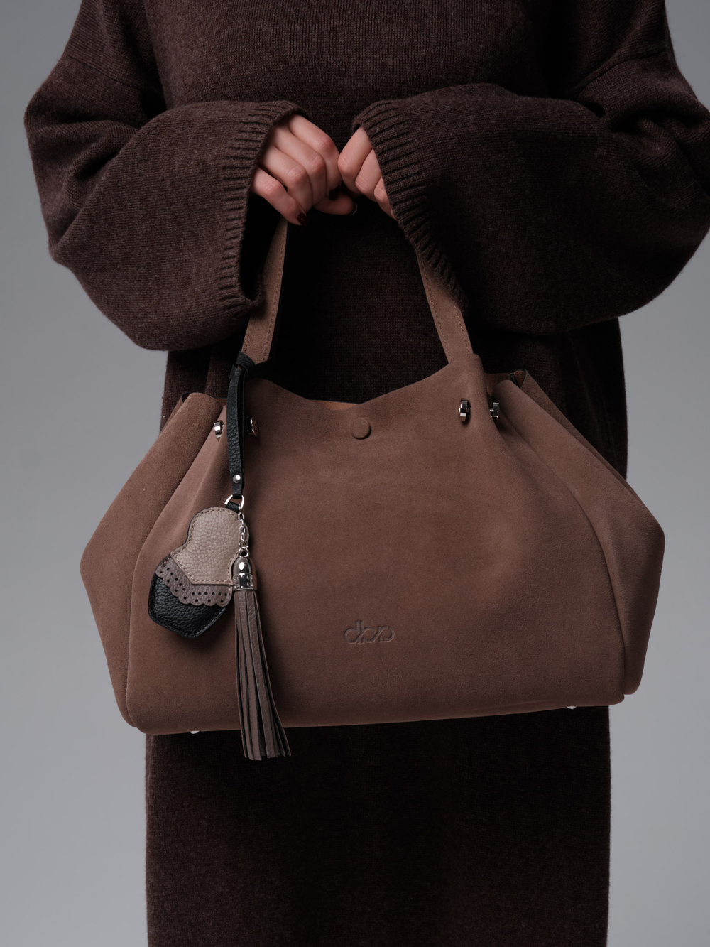 Замшевая сумка Vasilisa DBR 31210 серо-коричневый/велюр