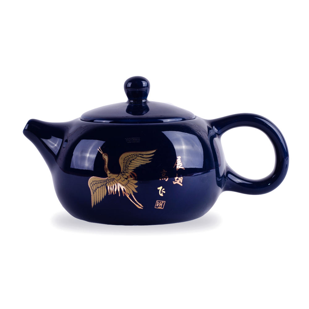 268085Y1 УЦЕНКА Чайник ЖУРАВЛИ "Расправь крылья" 200мл,  h=8см d=15см, фарфор, индиго