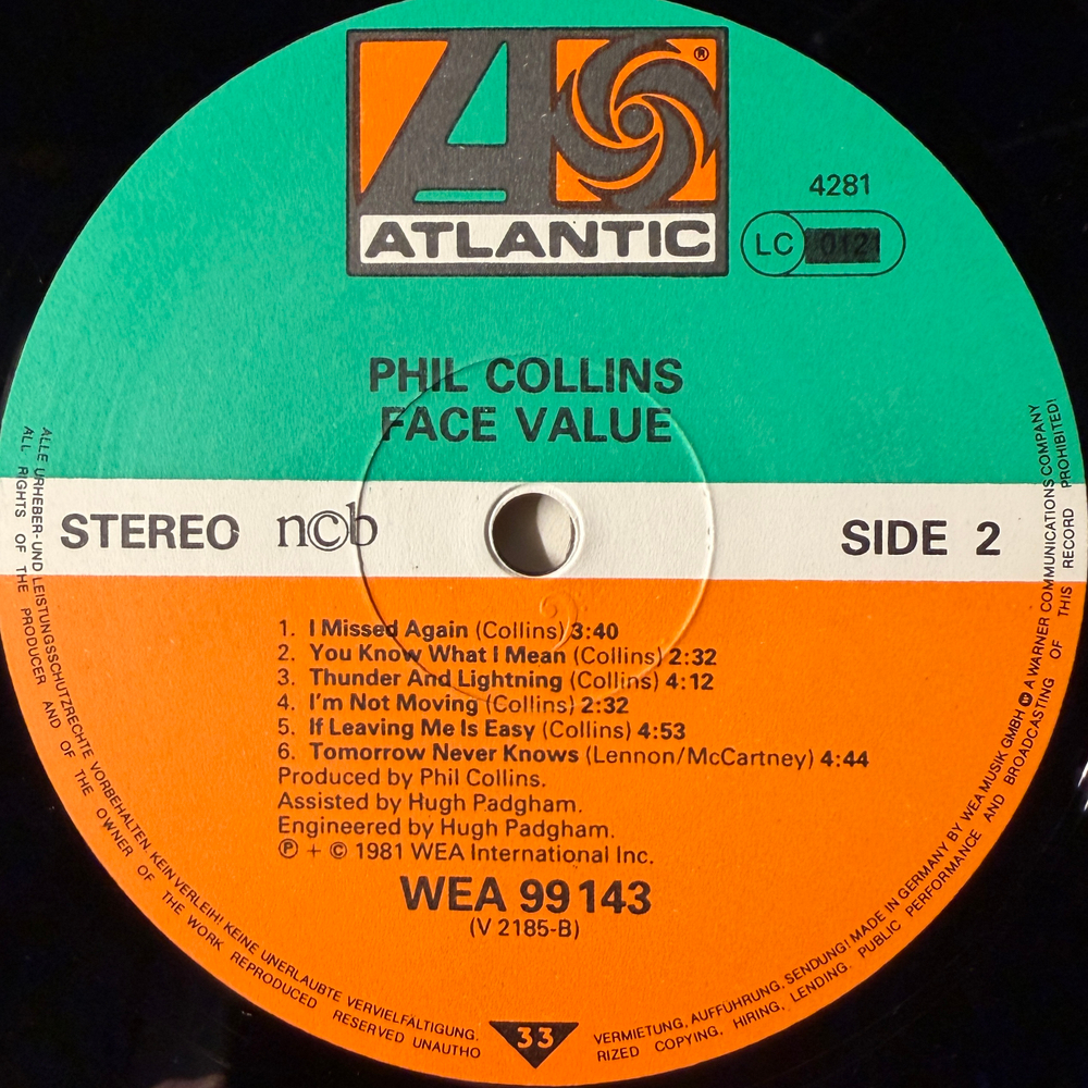 Phil Collins - Face Value (Скандинавия 1988г.)