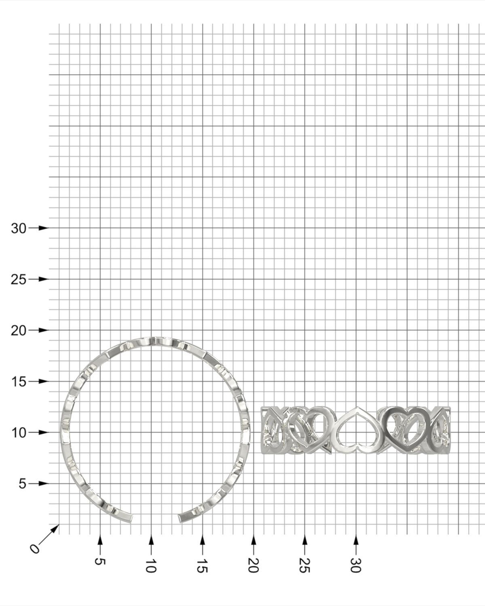 Серебряное тонкое кольцо Сердечки 925 пробы, родий, арт.0009-01