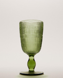 ZARA HOME СТЕКЛЯННЫЙ БОКАЛ ДЛЯ ВИНА С РЕЛЬЕФНЫМ УЗОРОМ, ЗЕЛЕНЫЙ