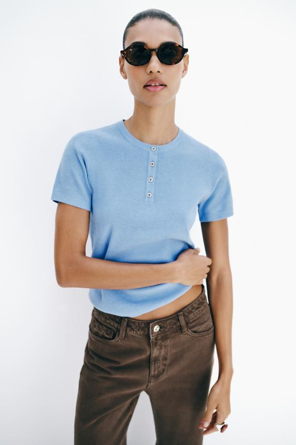 ZARA ДЖИНСЫ Z1975 LOOSE СО СРЕДНЕЙ ПОСАДКОЙ И ВСТАВКАМИ КРЮЧКОМ, КОРИЧНЕВЫЙ