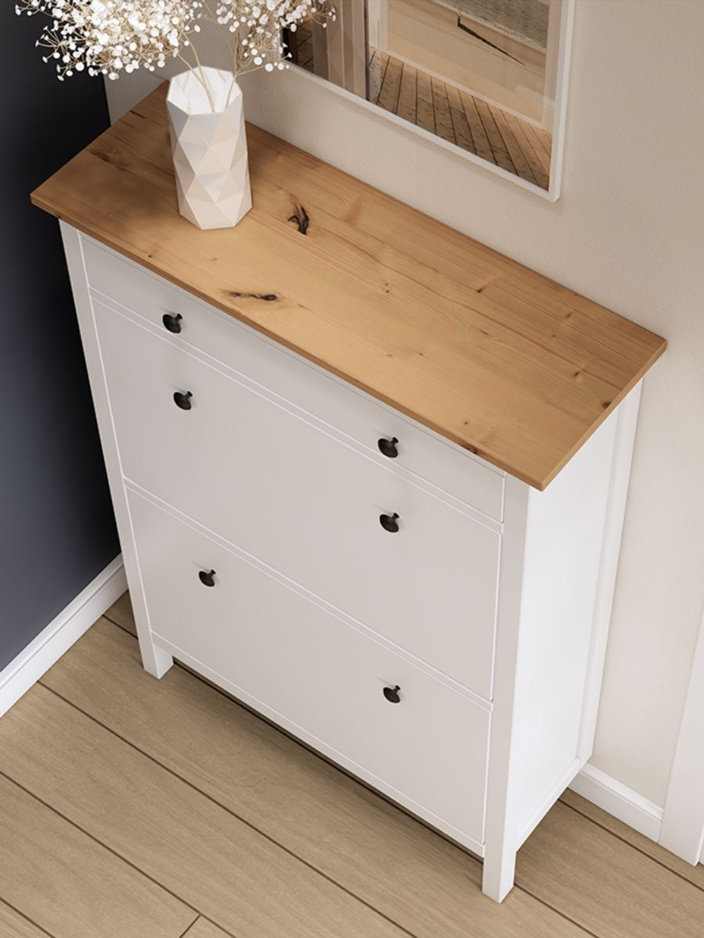 IKEA Обувница 4 ящ,HEMNES 106*101*22, белая/светло-коричневая, КЫМОР (ХЕМНЭС ИКЕА)