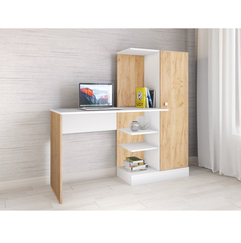 Стол компьютерный Квартет-6, белый/дуб крафт