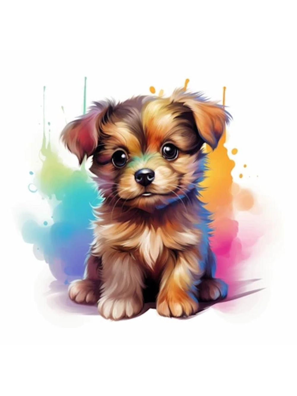 Картина по номерам 30х30см. "Малыши-животные. Красочная собачка" 20цв. коробка (арт. Х-6312)