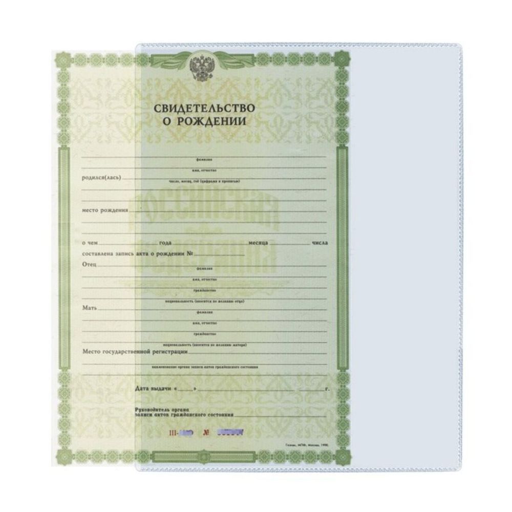 Обложка-карман для свидетельства о рождении 305х222мм, ДПС, ПВХ, прозрачная