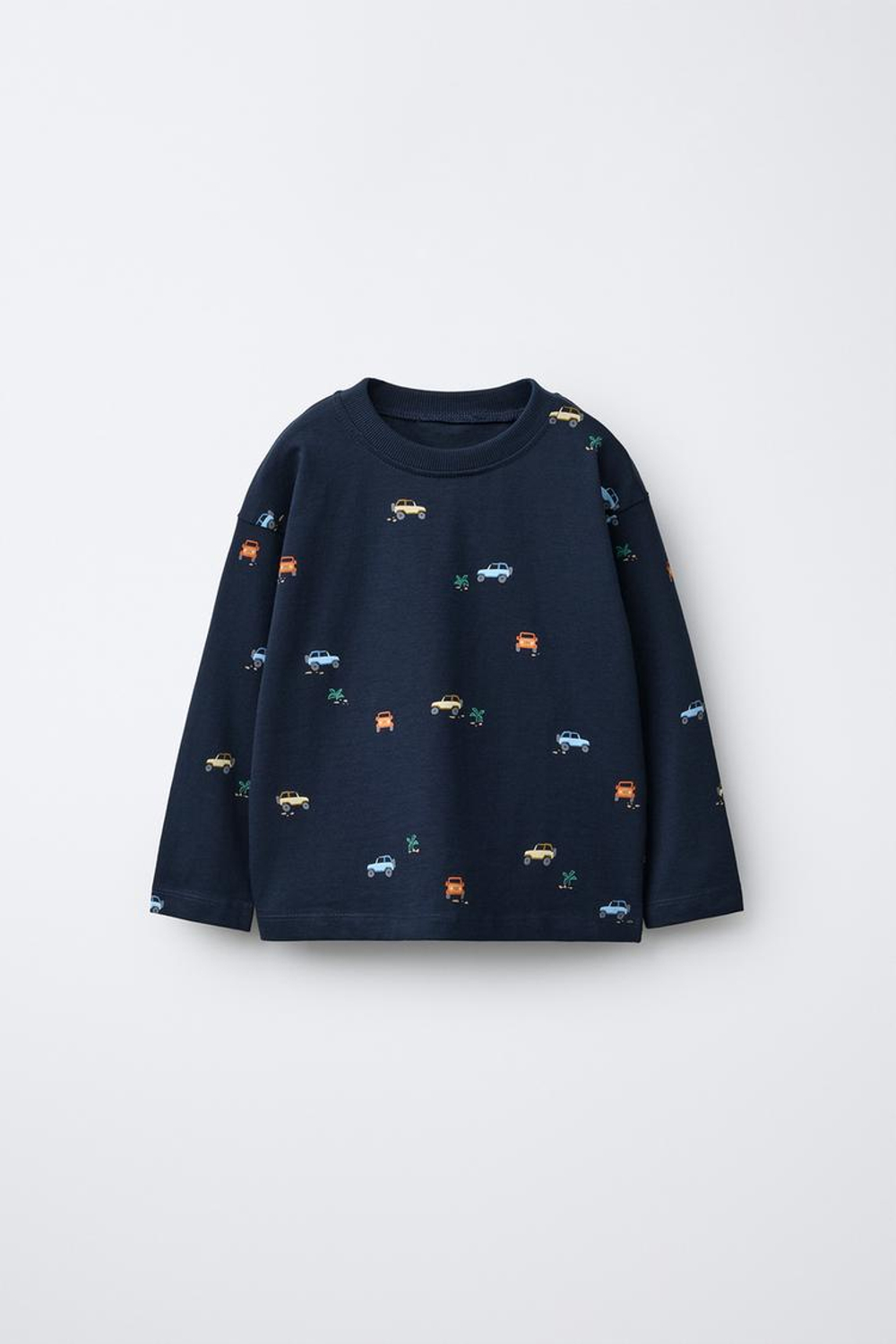 ZARA ФУТБОЛКА С ПРИНТОМ «МАШИНЫ», МОРСКОЙ СИНИЙ