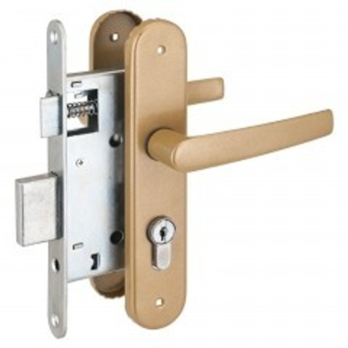 Замок врезной Птимаш ЗВ4-3.08 (ЗВ4-1.55) золото СТЯЖКИ м/о 55, с/руч  /8838