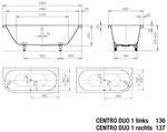 Стальная ванна 180х80 Kaldewei Centro duo левая 136 283600010001