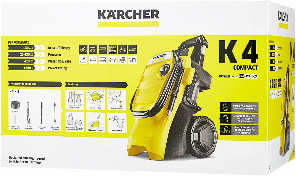 Аппарат высокого давления KARCHER K 4 Compact UM 420 л/ч,1,8кВт,130 бар,шланг 6м (1.679-400.0)