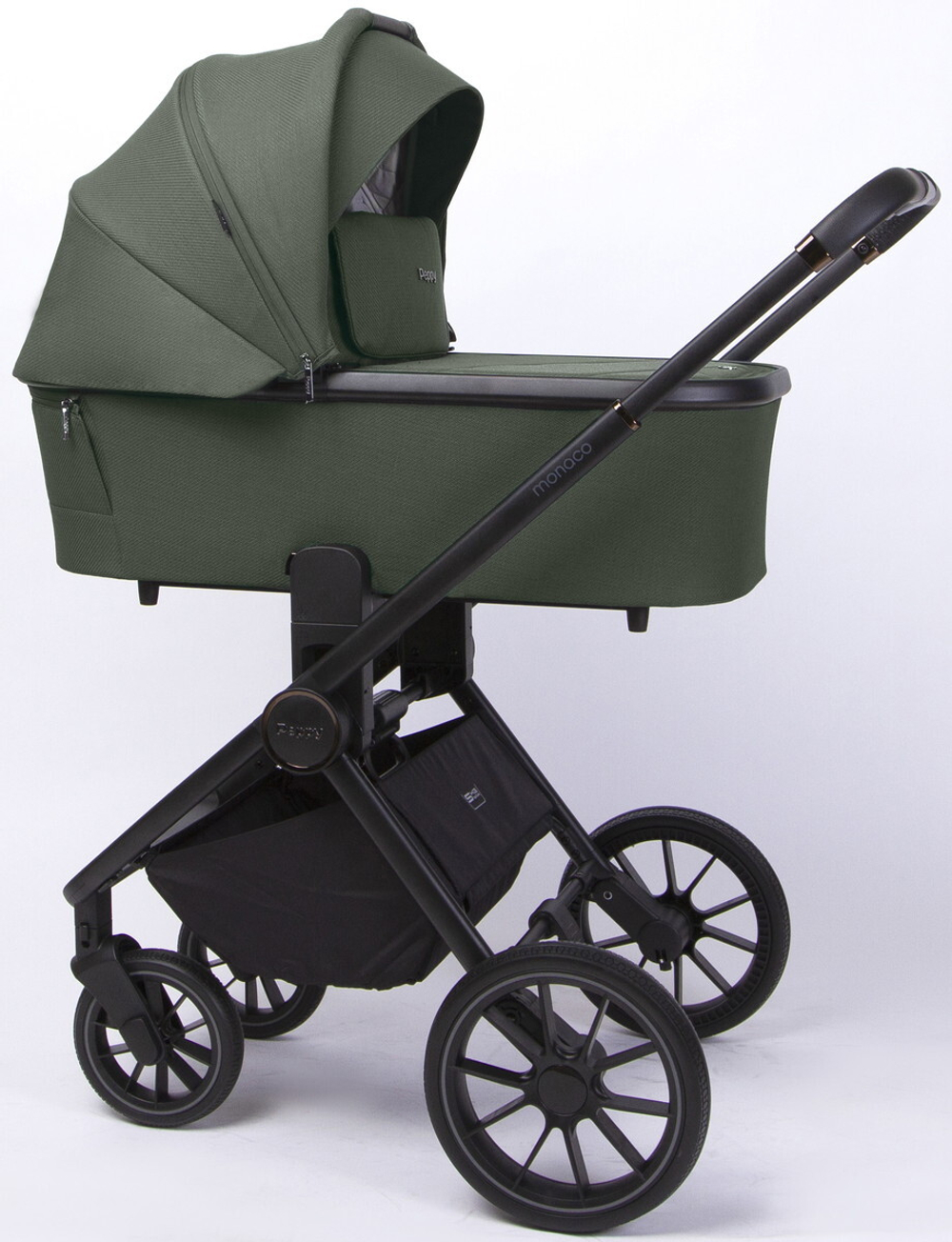 Детская коляска Peppy Monaco 3 в 1 Oliva Green (зеленый), рама черная