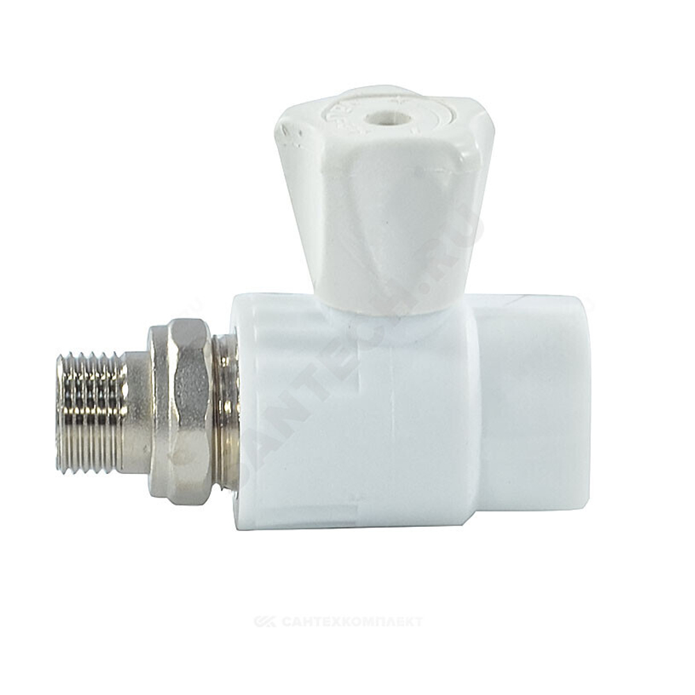 Кран шаровой PP-R белый Дн 20х1/2" НР прямой для радиатора VALFEX 10149020