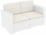 Диван пластиковый плетеный двухместный с подушками Siesta Contract Monaco Lounge, белый