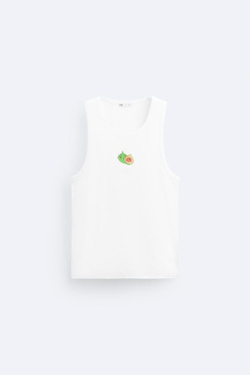 ZARA МАЙКА С КОНТРАСТНОЙ ВЫШИВКОЙ, БЕЛЫЙ