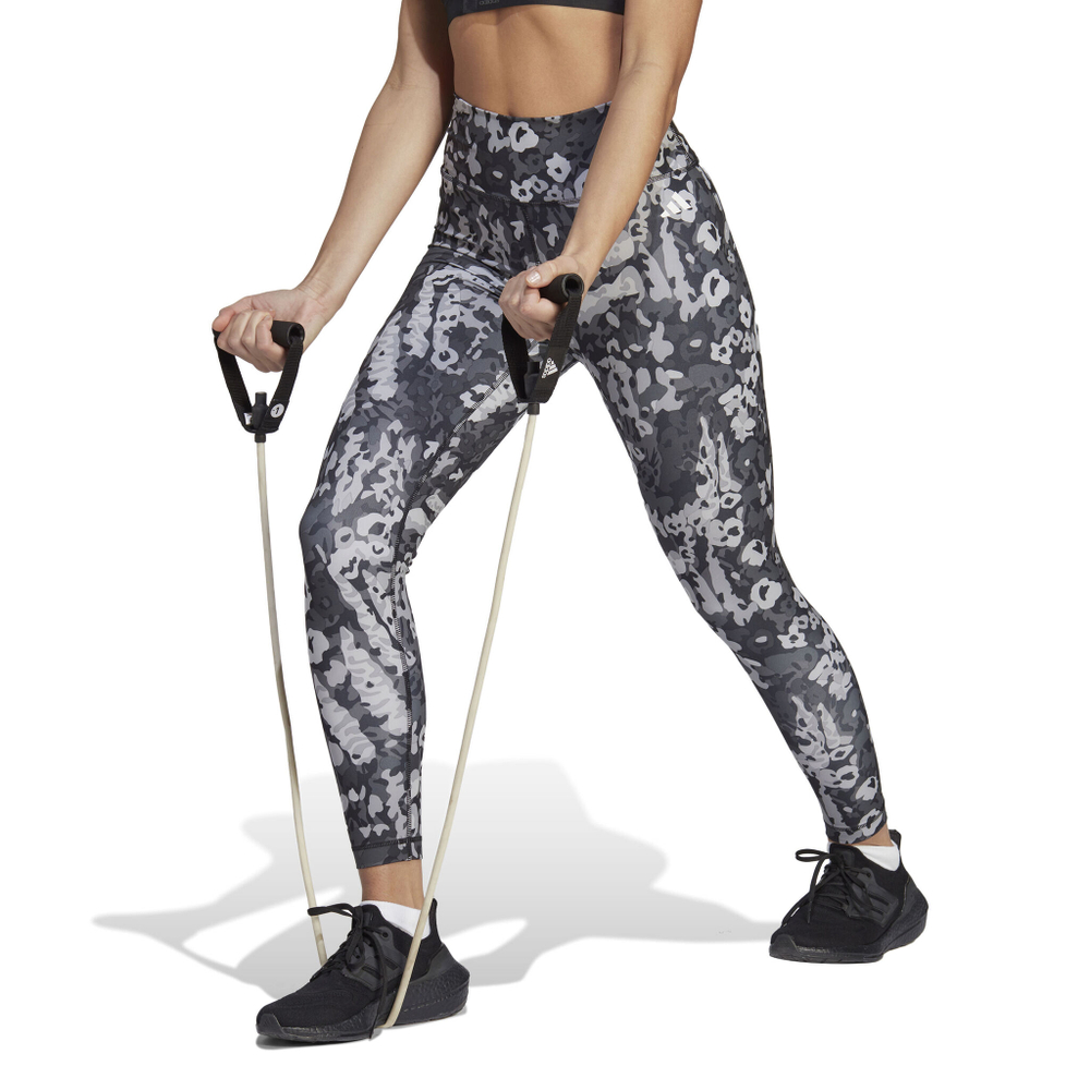 Женские теннисные брюки adidas Essentials Train Printed High-Waisted Tight Women - Dark Grey, White