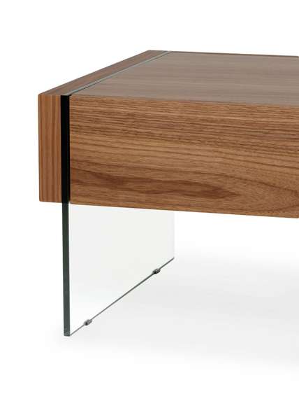 Журнальный стол с ящиками Somerset 127x60 см, шпон ореха, стеклянные ножки