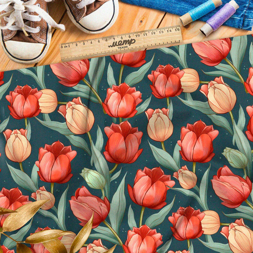 Ткань премиум шелк искусственный Армани сумеречные тюльпаны
