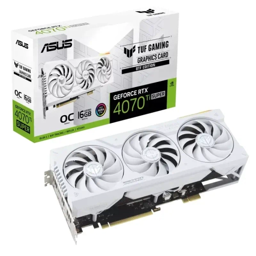Видеокарта ASUS GeForce RTX4070Ti SUPER OC, GDDR6X 16GB 256-bit 2xHDMI 3xDP TUF-RTX4070TIS-O16G-BTF-WHITE