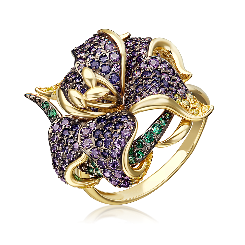 Кольцо «Лилия» из лимонного золота с фианитами