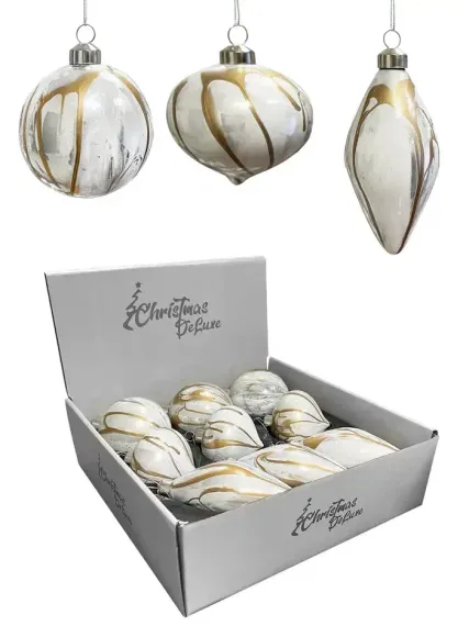 Набор стеклянных украшений Акварель 80 мм., бежевый с золотом, 9 шт., Christmas DeLuxe (13078)