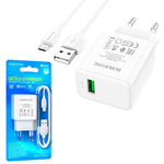 Сетевой адаптер питания BOROFONE BA66A 1 USB QC 3.0 + кабель Micro (белый)