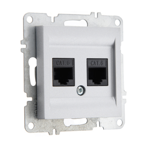 Розетка компьютерная ARVIA Electric, кат. 6, 2 гнезда, металлик 50032000248
