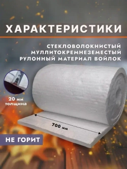 Вата каолиновая огнеупорная МКРВ-200 ОБРЕЗЬ 1 кг, ГОСТ 23619-79, одеяло огнеупорное, теплоизоляция для печей, труб, котлов, каминов