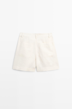 Massimo Dutti Шорты из 100% льна со складками, белый