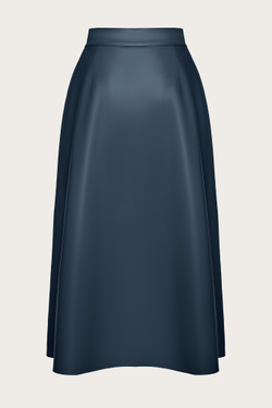 Темно-синяя юбка-миди из эко-кожи