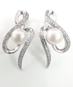 Серьги "Эстерелла", серебро 925*, родированные, с жемчугом и фианитом/Ф