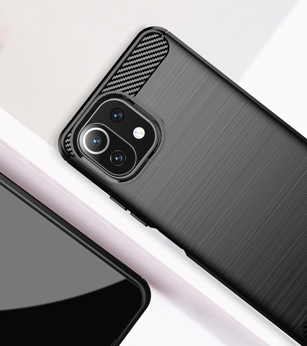 Мягкий чехол черного цвета для Xiaomi Mi 11 Lite, серии Carbon от Caseport