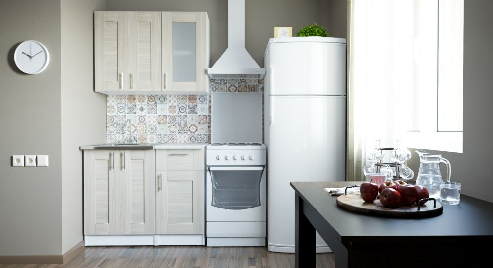 Кухонный гарнитур Лира мини 1000 мм (Квадро шимо светлый/Белый, Малага)