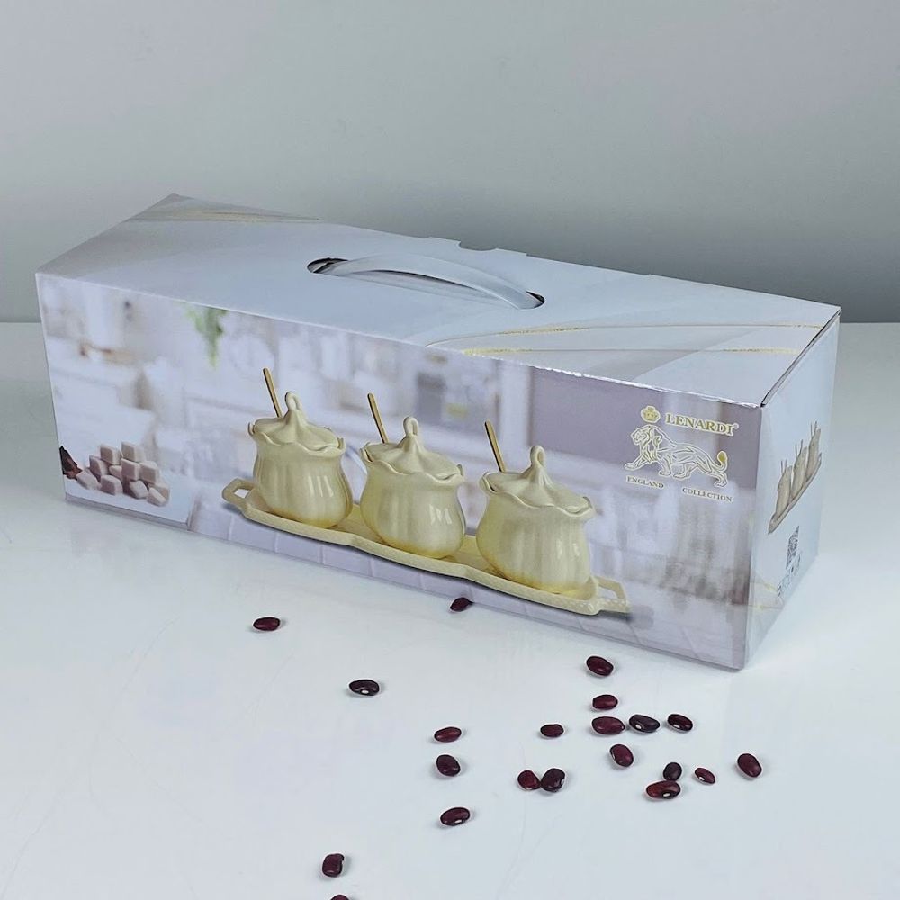 Lenardi 164-014 Набор из 3 банок 250мл с ложками на подставке в под.уп.(х9) Фарфор