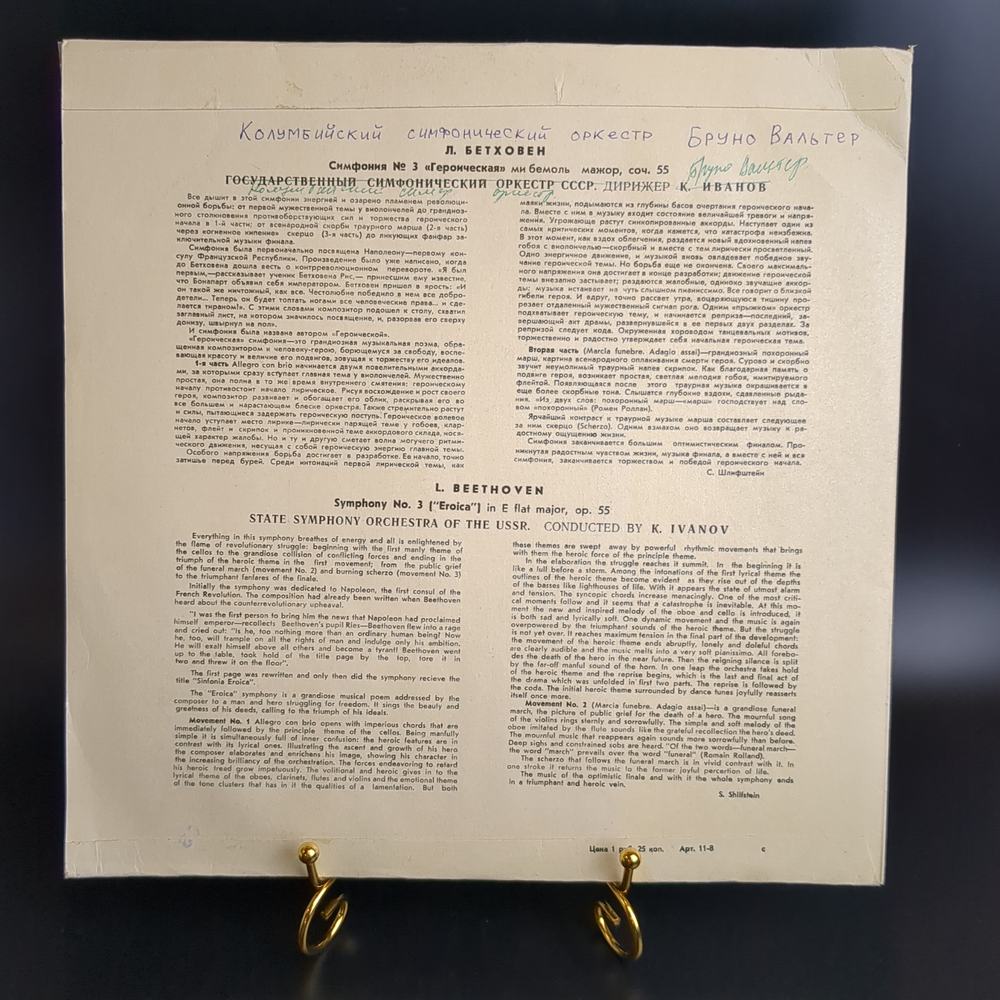 LP Л. Бетховен. Симфония №3 "Героическая" ми бемоль мажор, соч. 55. Виниловая пластинка 12 дюймов. Мелодия СССР.