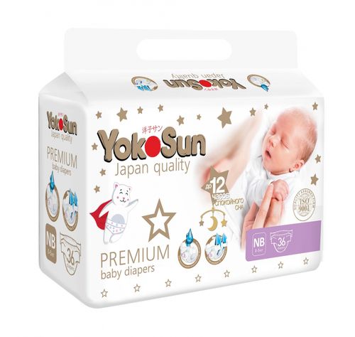 Подгузники YokoSun Premium NB (0-5 кг), 36 шт