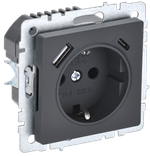 BRITE Розетка 1-местная с заземлением с защитными шторками 16А с USB A+C 18Вт РЮш11-1-БрГ графит IEK