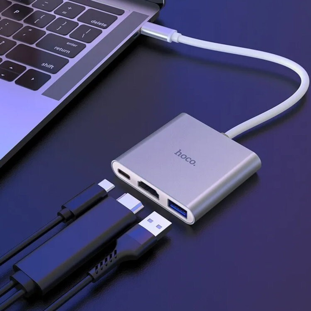Hoco Type-C HB14 Easy use USB-C на USB3.0 HDMI/PD Адаптер