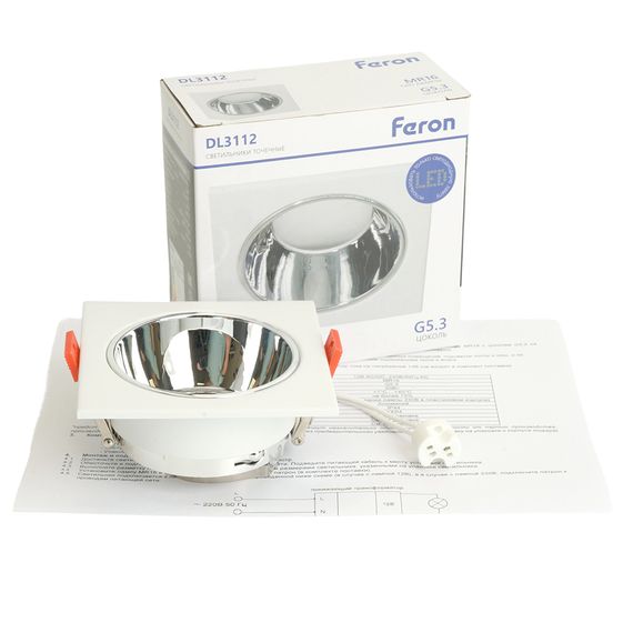 Светильник встраиваемый Feron DL3112 потолочный MR16 G5.3 белый + хром 51406