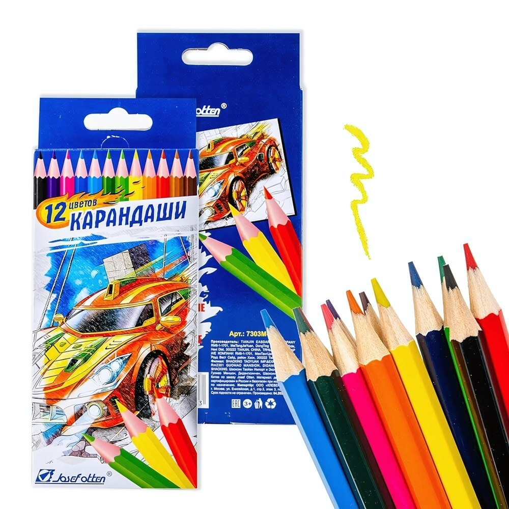 Карандаши 12цв. "Гонки" в коробке 7303М-12 (J.Otten)