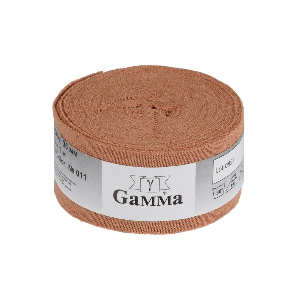 Косая бейка трикотажная 35 мм / 5 шт по 5 метров, (рибана), 011 св.какао, Gamma Косая бейка трикотажная 35 мм / 5 шт по 5 метров, (рибана), 011 св.какао, Gamma