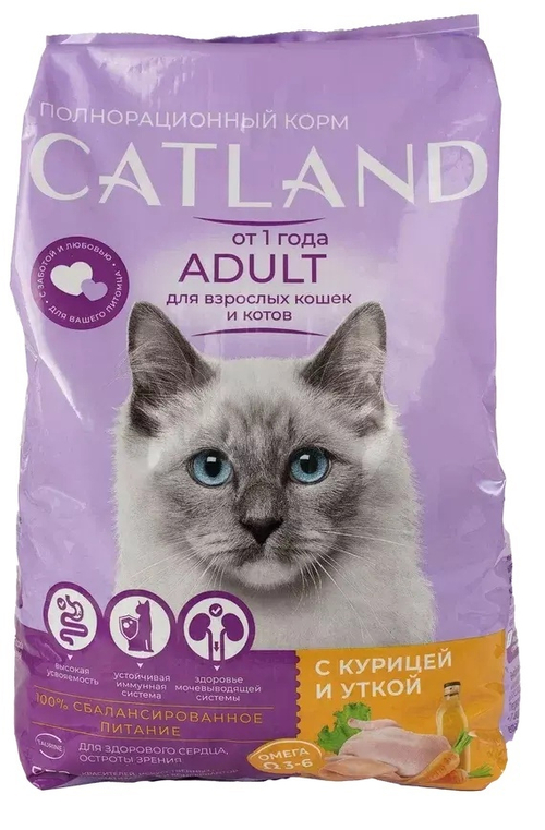 Catland корм для кошек с курицей и уткой для взрослых кошек 350 гр