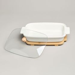 БЛЮДО ДЛЯ ВЫПЕКАНИЯ И СЕРВИРОВКИ LEFARD "MUSE" СО СТЕКЛ.КРЫШКОЙ НА ДЕР.ПОДСТАВКЕ 27,5*17*9СМ 900МЛ