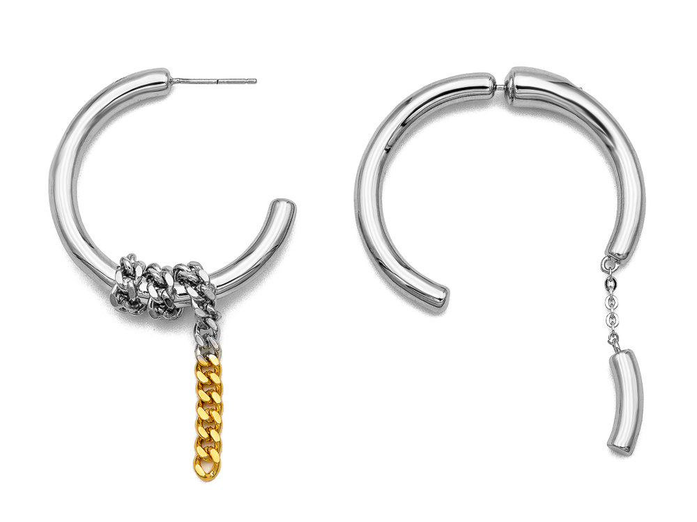 Серьги "Chain" биколор, асимметрия