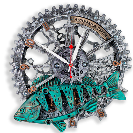 Часы Настенные Автоматон "Окунь старый металл"  (Automaton Perch)