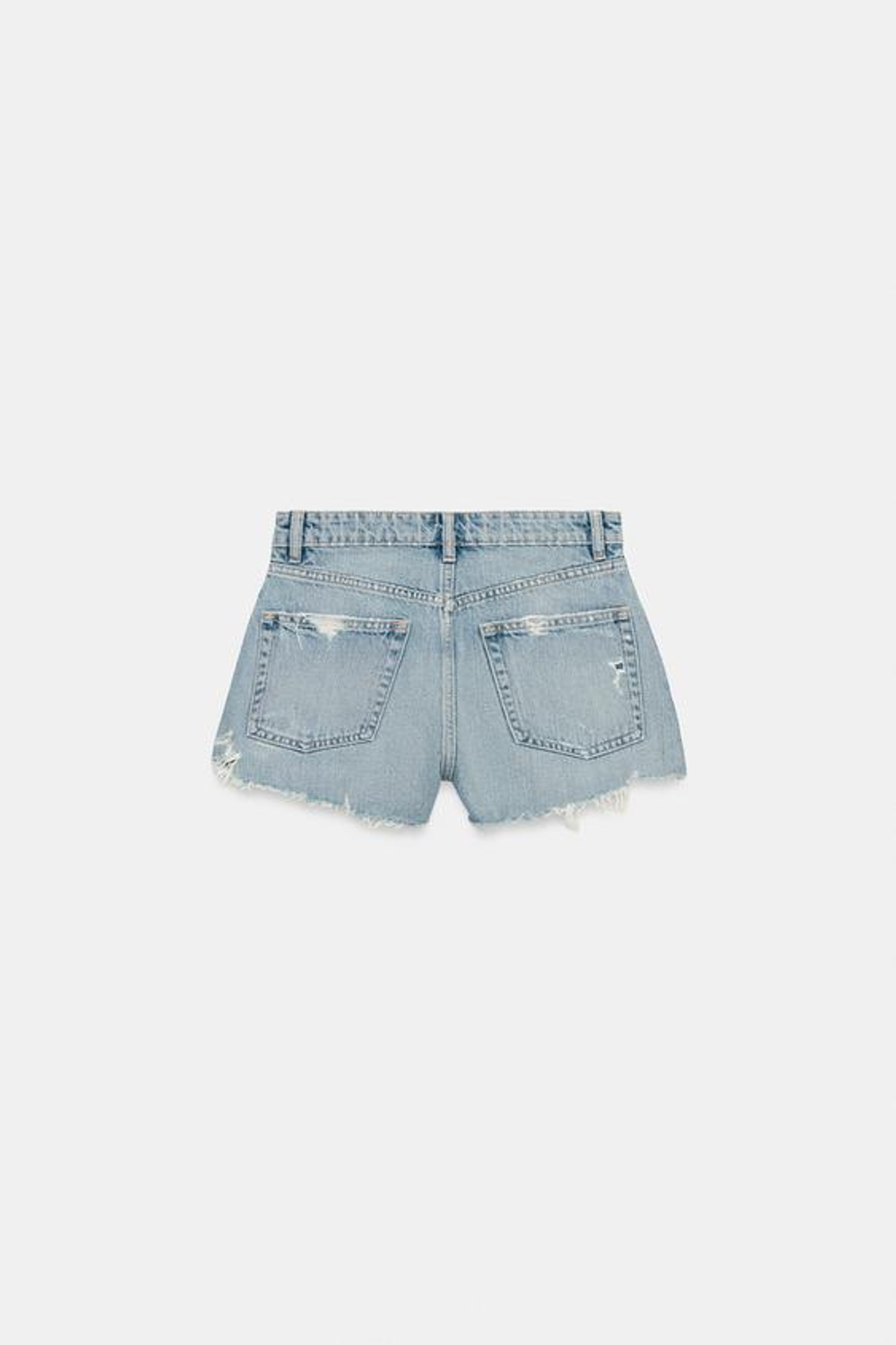ZARA ДЖИНСОВЫЕ ШОРТЫ TRF С ВЫСОКОЙ ПОСАДКОЙ И РАЗРЫВАМИ, СИНИЙ