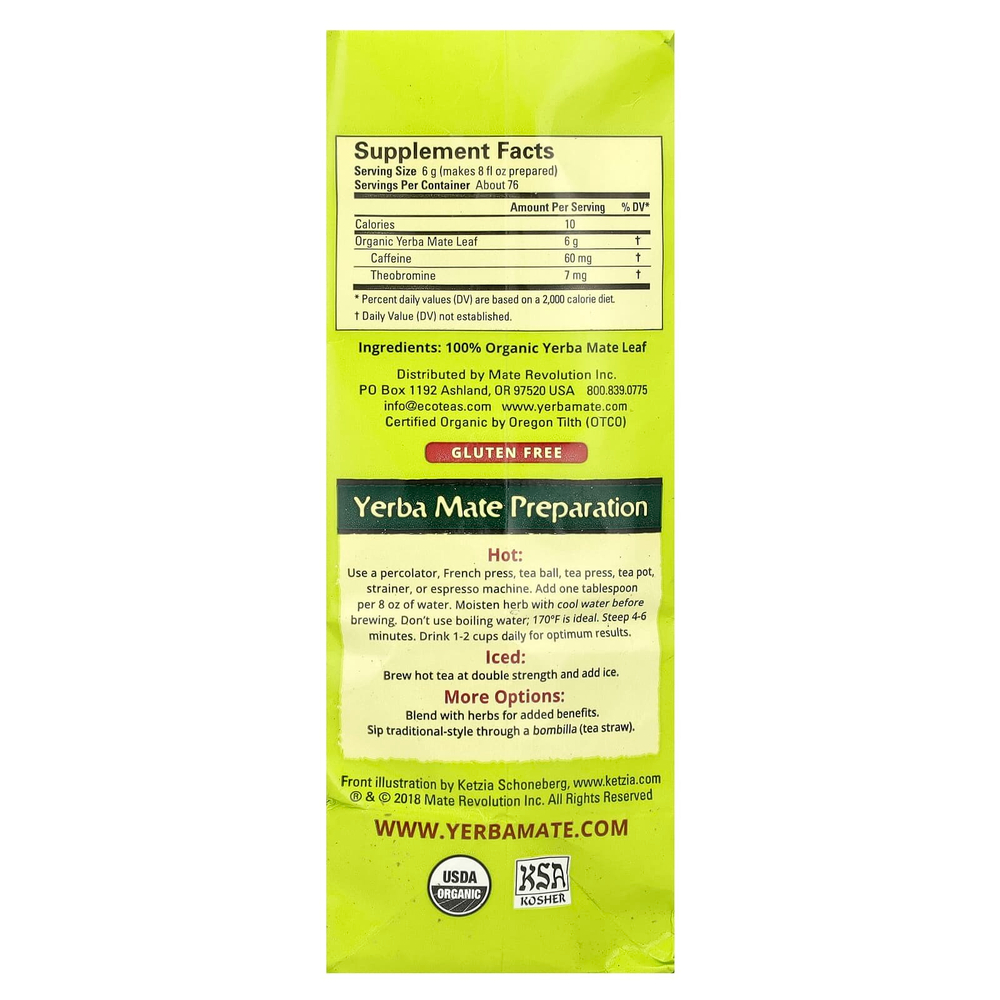 EcoTeas, йерба мате, «зеленая энергия», без копчения, 454 г (16 унций)