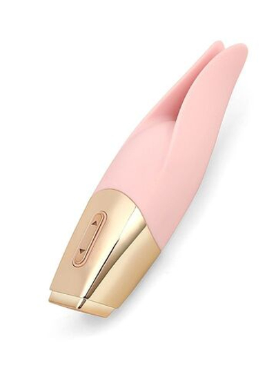 Нежно-розовый мини-вибратор с раздвоенным кончиком - 12,3 см. (Цвет: нежно-розовый)